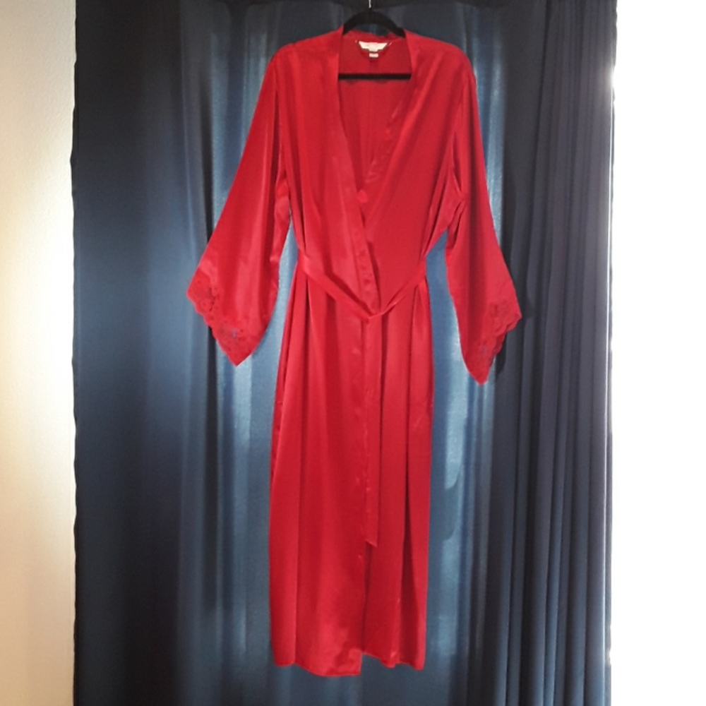 Vintage Cacique Silk & Nylon Red Robe Size 18/20